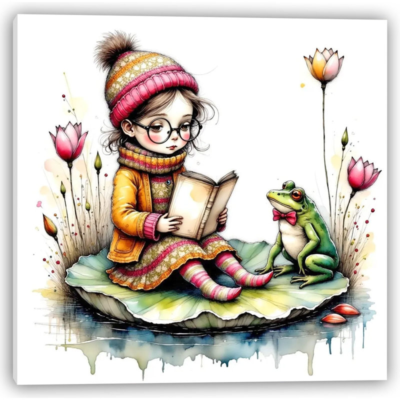 Le conteur et la grenouille - Un conte sur un nénuphar, H 20 po x l 20 po