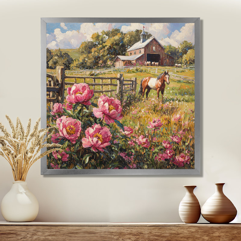 Croce pivoines par l'écurie cheval III - pivoines, art mural, H 16 po x l 16 po, Reproduction encadrée d'une seule photo