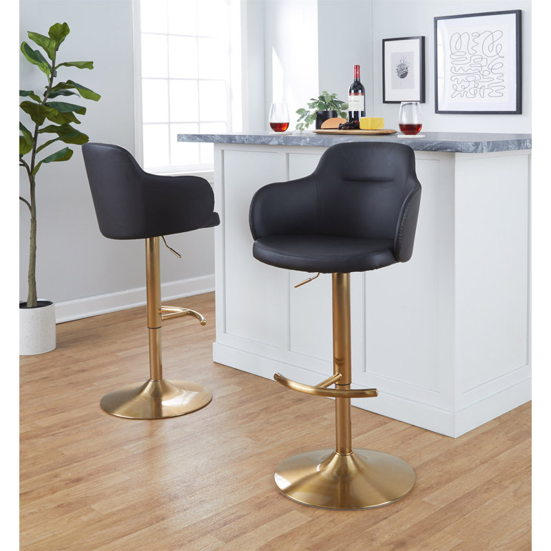 Tabouret de bar réglable en métal chromé et similicuir noir - ensemble de 2