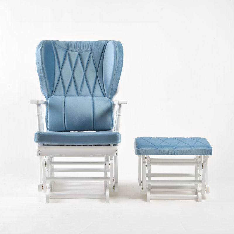 Chaise berçante et repose-pieds Azariyah Konfor, Bleu clair, Blanc