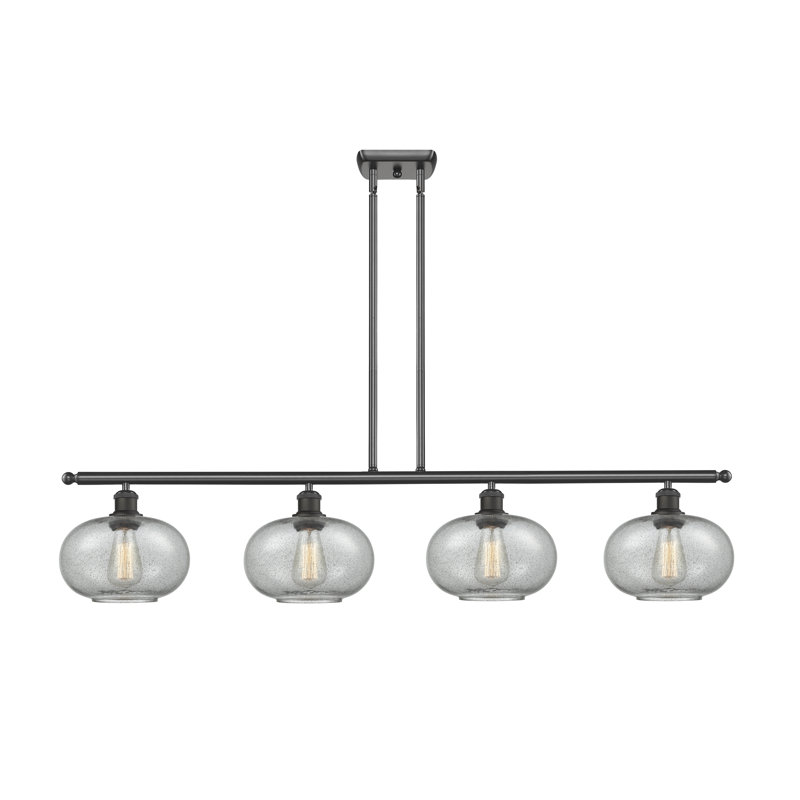 Luminaire suspendu linéaire pour îlot de cuisine 4 lumières Bethlehem, Anthracite, Ampoule non incluse, Chrome poli