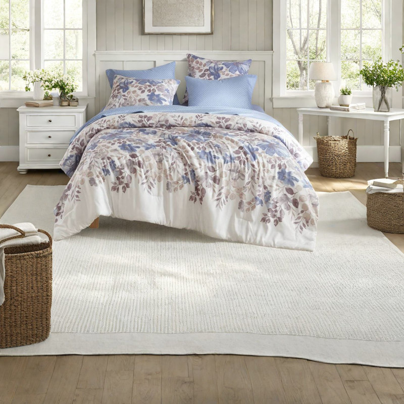 Ensembles de literie florale bleue confortable, polyester, aquarelle pour la maison