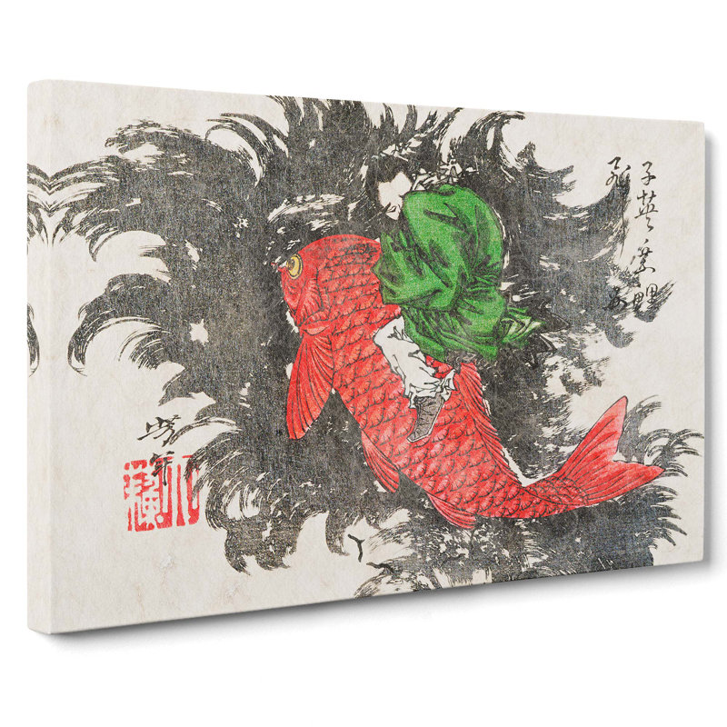 Shei Riding A Carp by Tsukioka Yoshitoshi - Wrapped Canvas, 40cm H x 60cm W x 3cm D