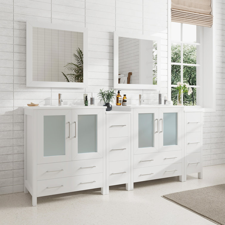 Karson 84'' Double Bathroom Vanity with Ceramic Top with Mirror