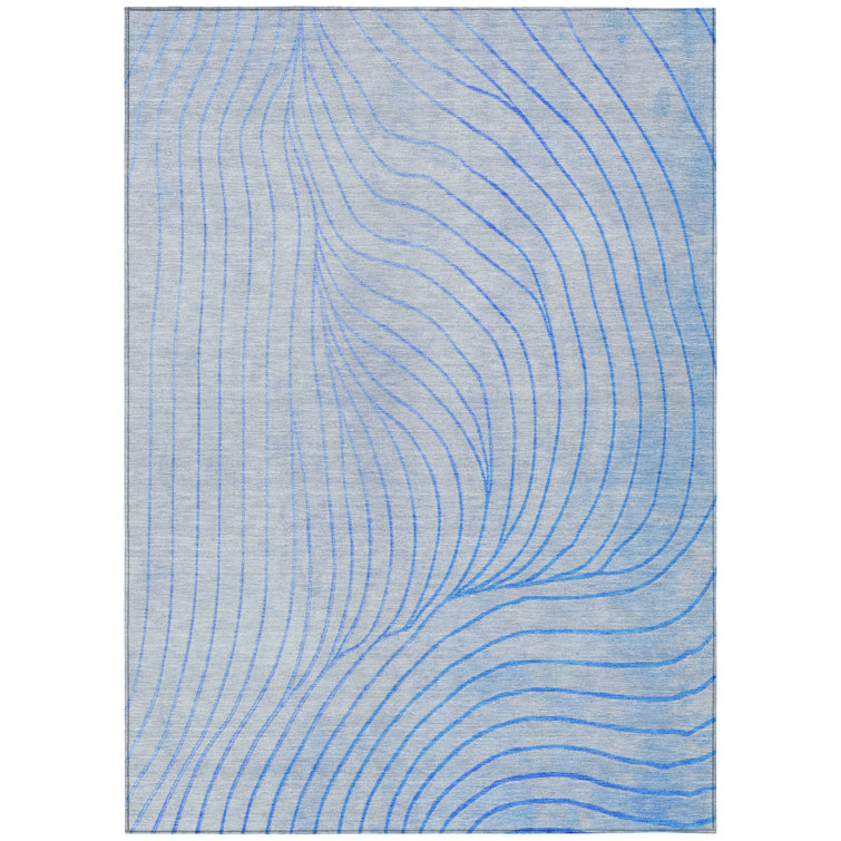 Machine Washable Indoor/Outdoor Xhevrie Blue Rug