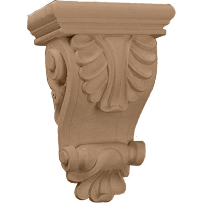 6"W x 3 1/4"D x 8 1/4"H Thin Acanthus Leaf Corbel, Alder (6-Pack)