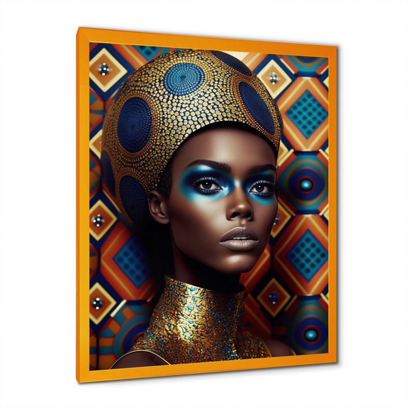 «Classy Portrait of Elegant African Lady», reproduction d'art sur toile, H 32 po x l 16 po x P 1 po, Encadrement doré