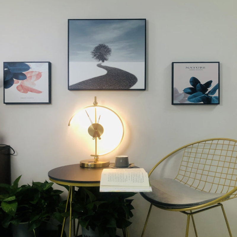 Minimalist LED Clock Lamp with Phone Wireless Charger/Brass Base