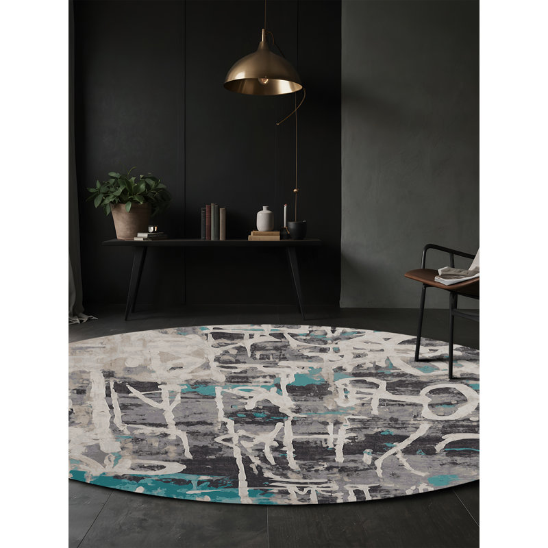 Machine Washable Gray Area Rug, Round 8'