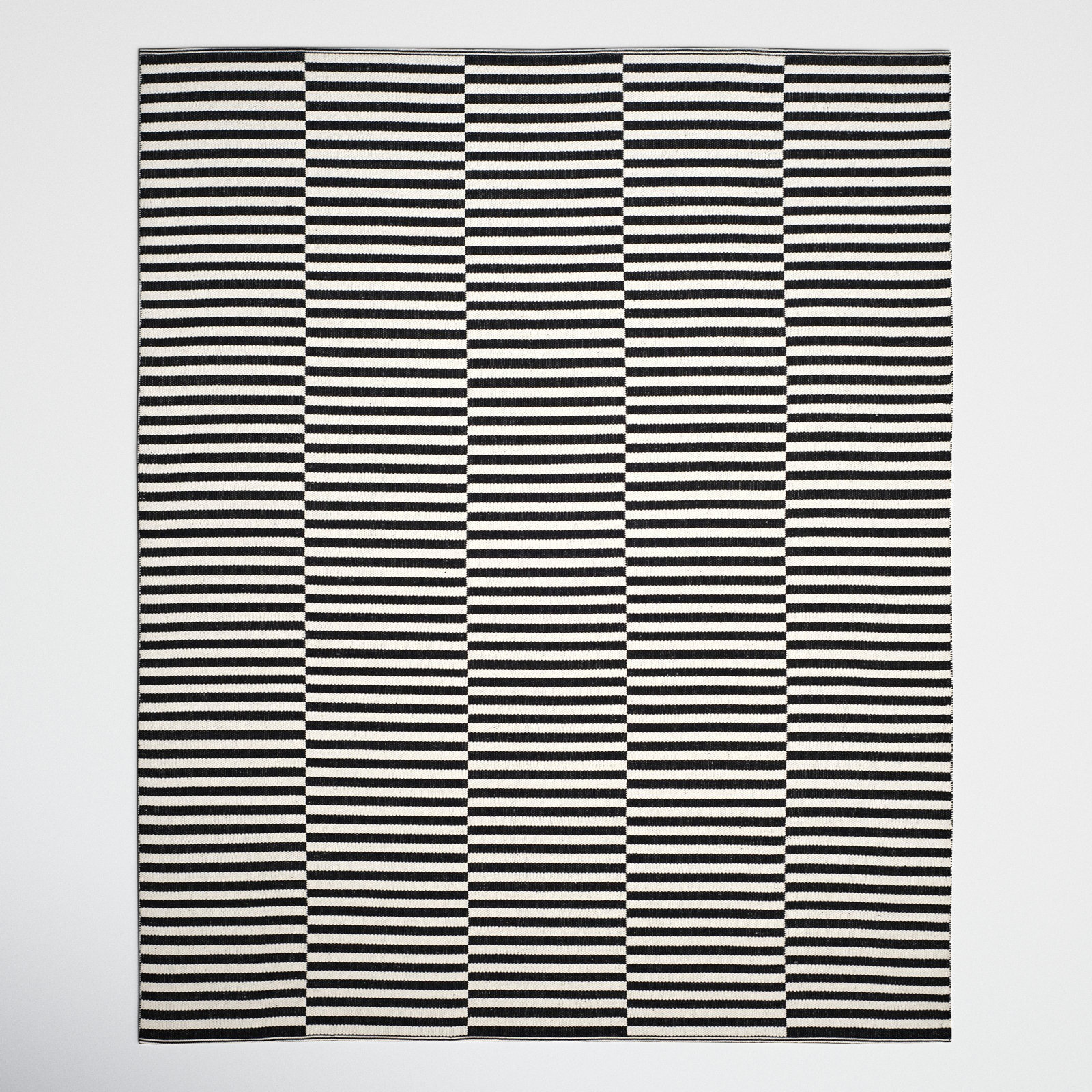Ilona Ivory Black Striped Cotton Rug, Rectangle 6' x 9'