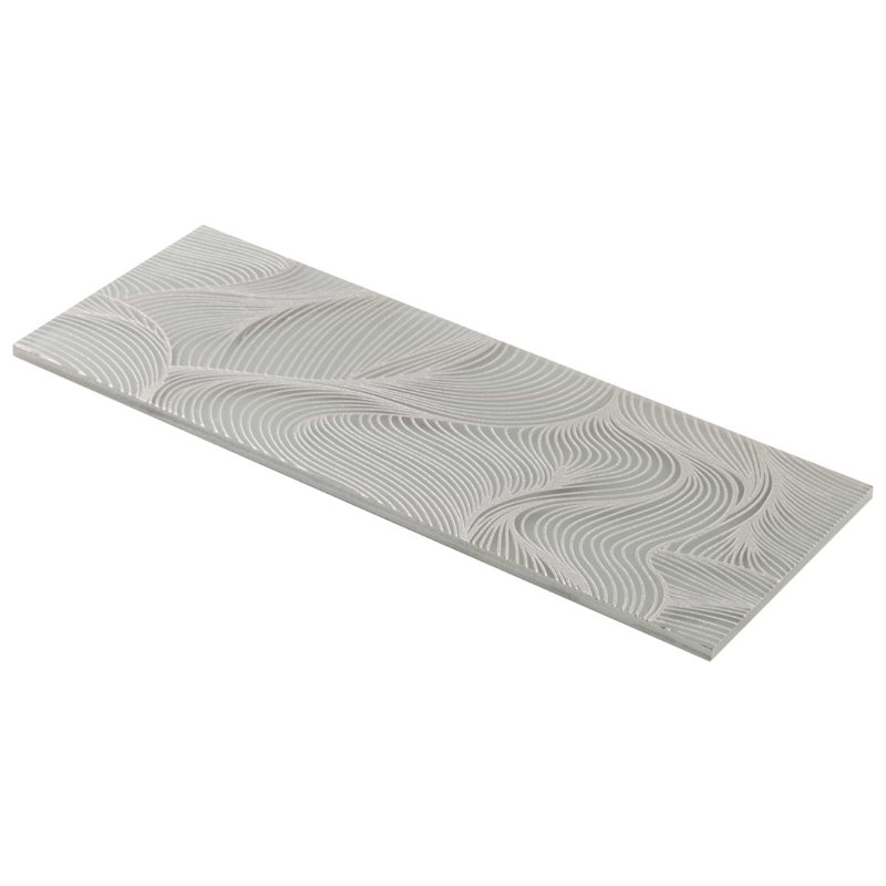 Sonya Waves 6x16 Frosted Glass Tile, Sterling Gray