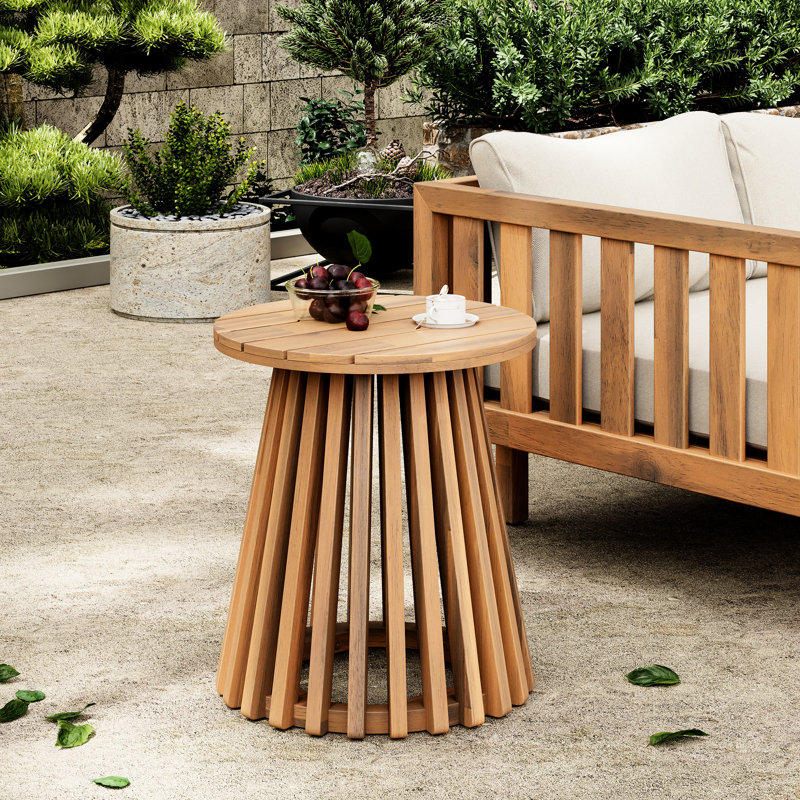 Table ronde en bois pour la cour et la pelouse - style rustique, table d'appoint à installation rapide, structure de patio adaptée à la piscine, capacité de 81,12 lb