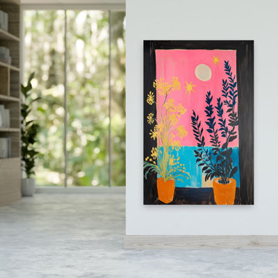 Dreamy Night Window Colorful Dreamy Vibrant Flower Landscape Wall Art Print 1 Piece Wrapped Canvas Wall Art