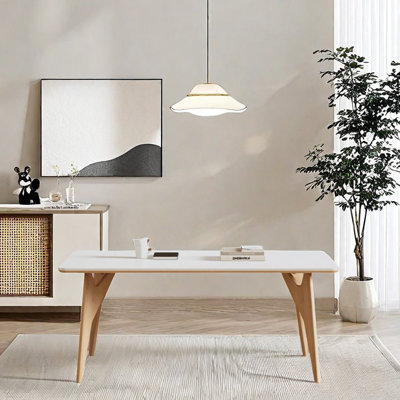 Damontrae Modern Cream Rock-Plate Dining Table