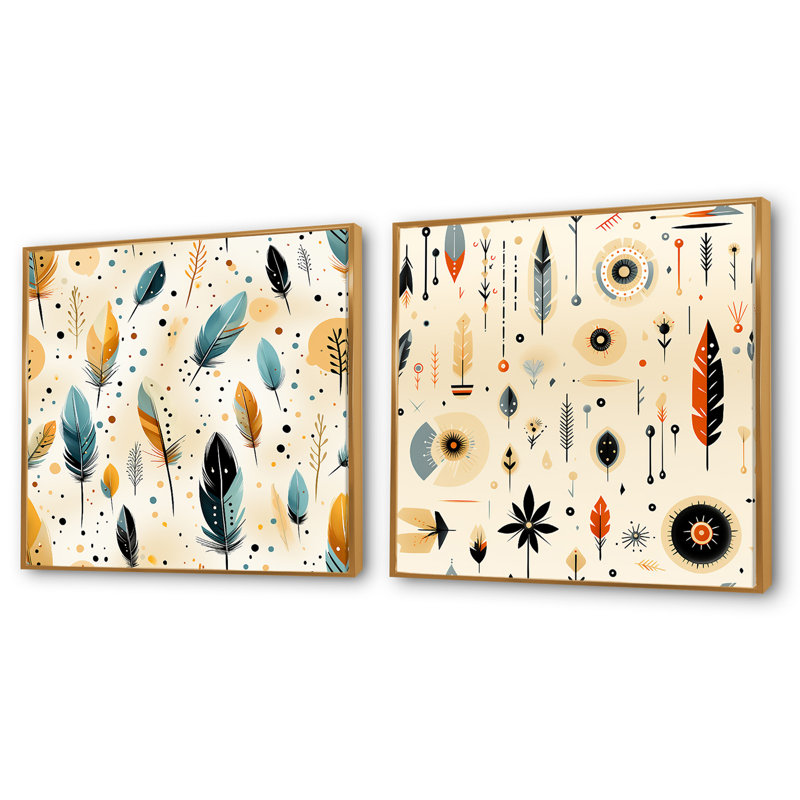 Tiffannee - Ensemble de 2 collages carrés botaniques abstraits, Cadre flottant doré, H 36 po x l 73 po