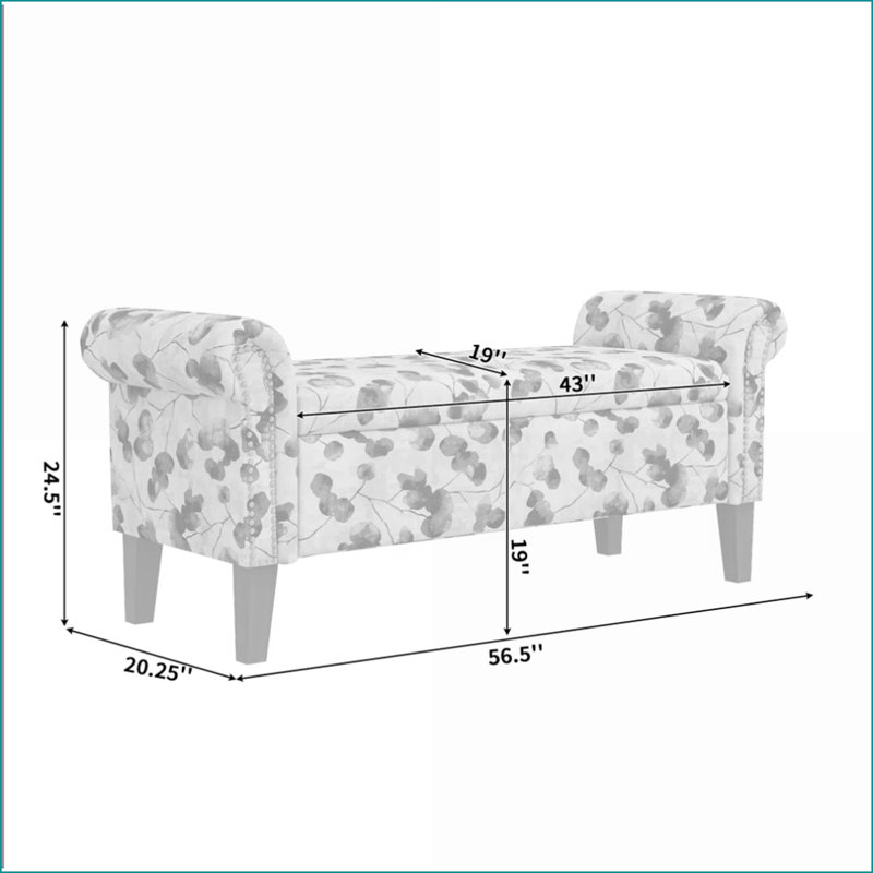 Repose-pieds avec rangement, tissu floral traditionnel, assemblage facile | Noyer brun | Bois d'ingénierie