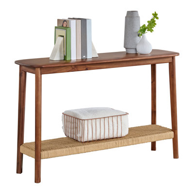 Alisma Console Table - Calais Collection 48-Inch Entryway Table with Woven Shelf - Solid Acacia Wood Modern Sofa Table