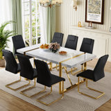 Neithen 8 - Person Dining Set, Modern Rectangular Dining Table Set with 8 Luxury Faux Leather Dining Chairs