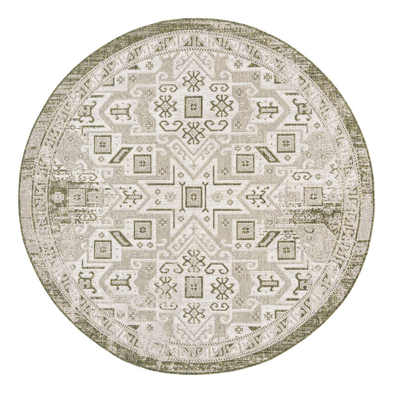 Tapis intérieur / extérieur bleu Alvenia Southwestern, Rond 7 pi 10 po