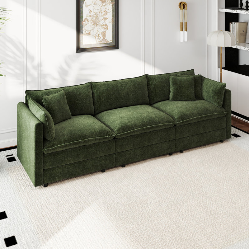Canapé en chenille moderne, H 33,85 po x l 112,20 po x P 35,82 po, 3, Vert