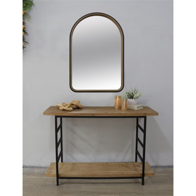 Miroir arqué 23,6 po x 35,4 po à deux tons noir mat et bois naturel