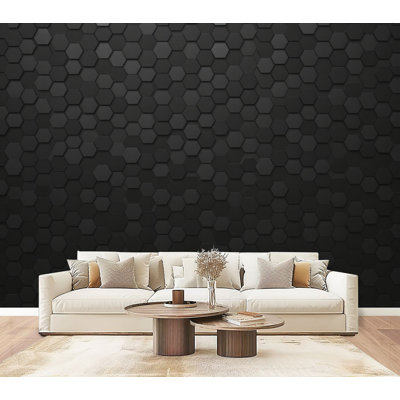 Papier peint auto-adhésif à motif géométrique hexagonal foncé à texture géométrique métallique H 69 po x l 96 po