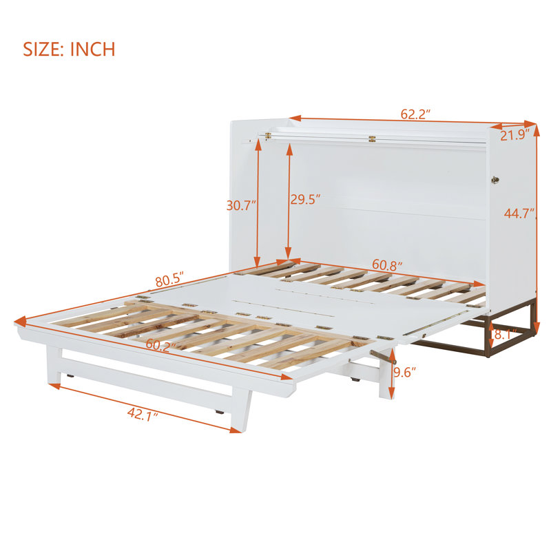 Grand lit escamotable avec armoire verticale, lit pliable peu encombrant pour une vie compacte, Blanc