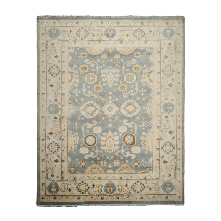 Beige Oriental Hand Knotted Wool Oushak Carpet