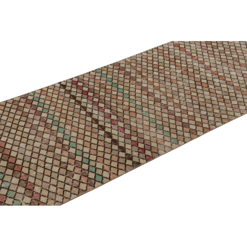 Vintage Turkish Runner, Mosaic-Inspired Multicolor Geometric Design - Rug & Kilim