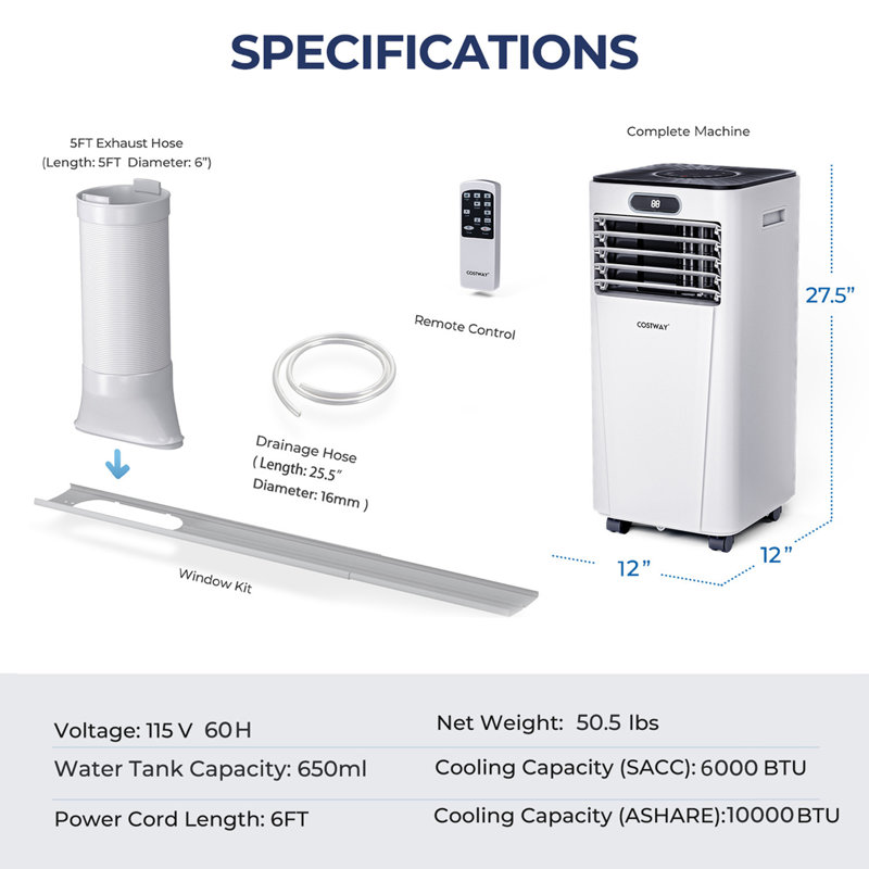 Costway 10000 BTU Portable Air Conditioner for 350 Square Feet with Remote Included