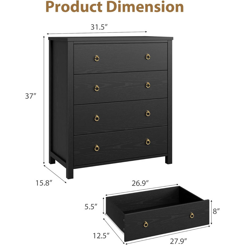 80 cm W Chest of 4 Drawers, Black