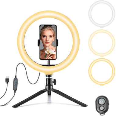 Cheap 10-inch Selfie Ring Light with Tripod Stand & Cell Phone Holder,  Dimmable Camera Light