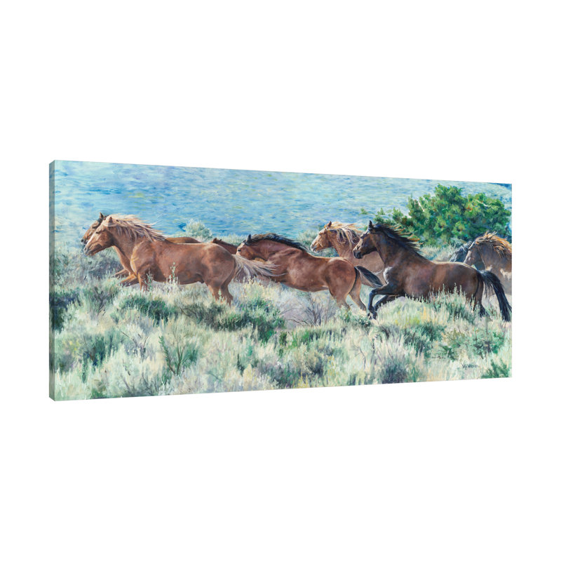 «Mustangs» par Valerie Warner, reproduction sur toile tendue, H 18 po x l 36 po x P 1,5 po