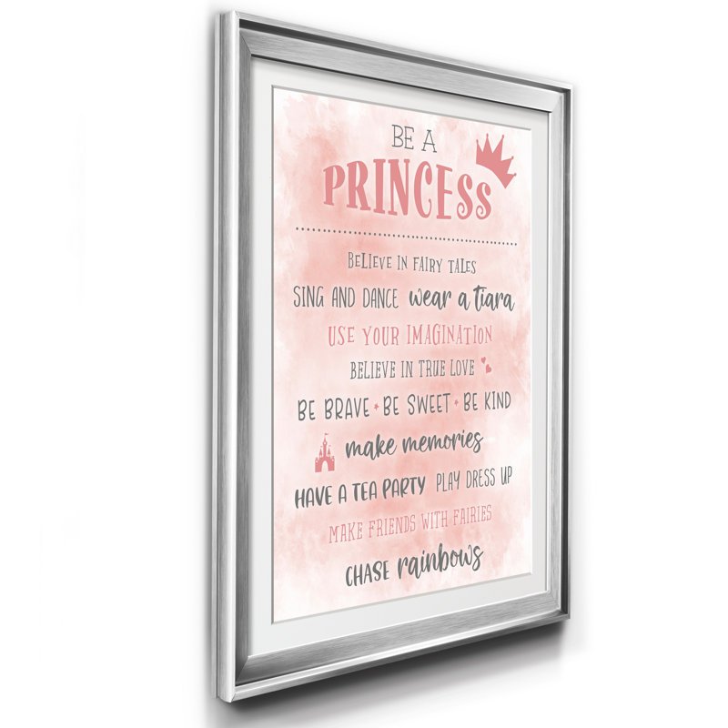 Be a Princess - Reproduction d'art textuel sur papier encadré, H 18,5 po x l 24,5 po x P 1,5 po, Argent