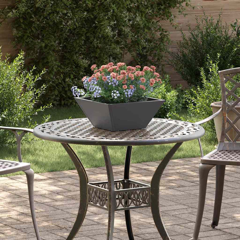 Garden Planter Decor Metal Trapezoidal Outdoor Modern Terrace Holder, 15cmH x 35cmW x 35cmD, Black