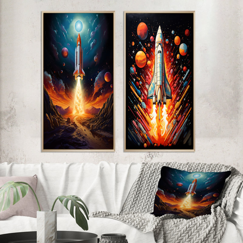 «Rocketship Stellar Voyage», 2 pièces, H 40 po x l 40 po, Encadrement brun