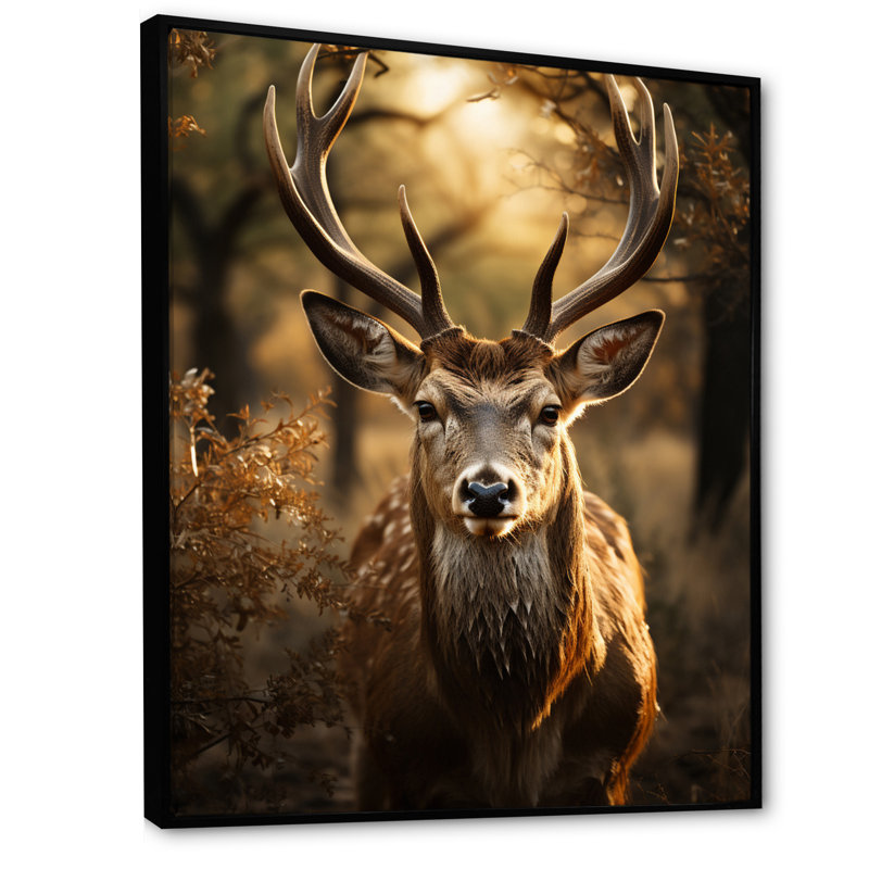«Korine Brown Deer Portrait Vibrant I», reproduction sur toile, Cadre flottant noir, H 44 po x l 34 po x P 1,5 po