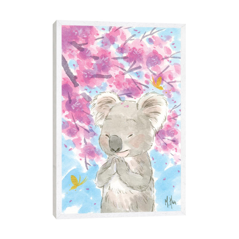 Cherry Blossom Koala by Martin Hsu - Painting on Canvas, 101.6 cm H x 66.04 cm W, White Framed