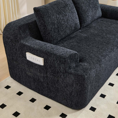 frameless sofa with 2 cushions, thickened seat cushion, chenille double sofa, side storage pockets, and upholstered floor sofa for easy installation