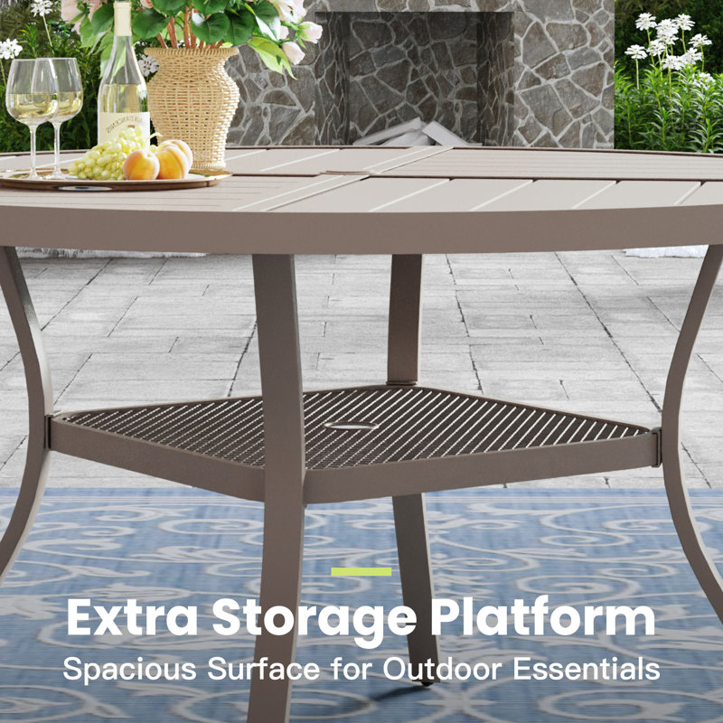 4-Person Round Patio Dining Set With 360°Swivel Padded Textilene Chairs, Sandshell