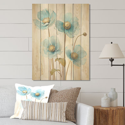 Pavot bleu et gris - coquelicots sur bois