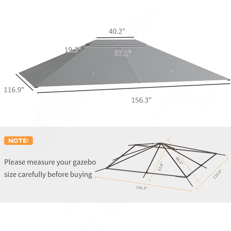 Remplacement du pavillon de pavillon 10 pi x 13 pi Outsunny, remplacement du toit du pavillon de jardin extérieur avec évents et trous de drain (gris)