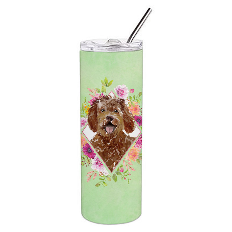 E23BF9F8391D466E9CA4F8DFEBD9A7DB de verre 20 oz à double paroi en acier inoxydable chiot, Labradoodle, Vert