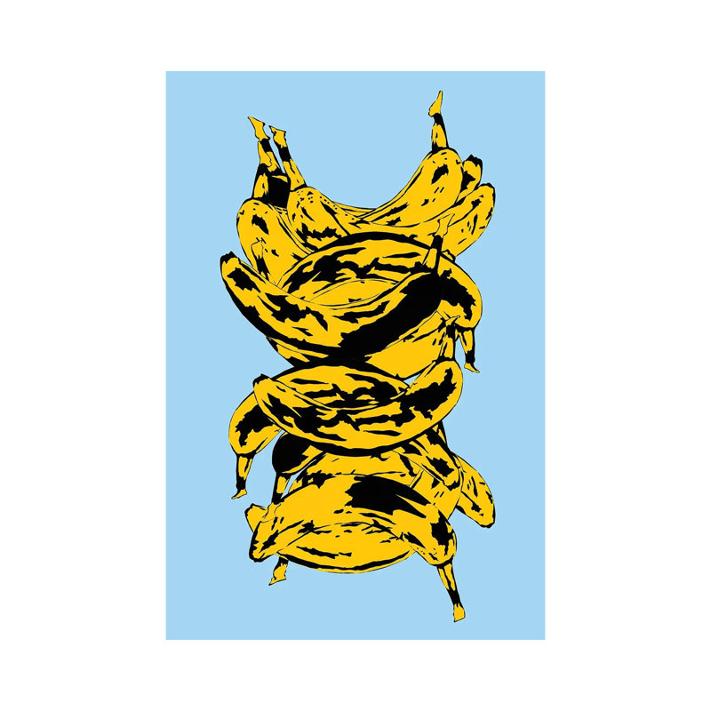 Band Of Bananas Blue by Jaymie Metz - Wrapped Canvas Painting, 20.32 cm H x 30.48 cm W