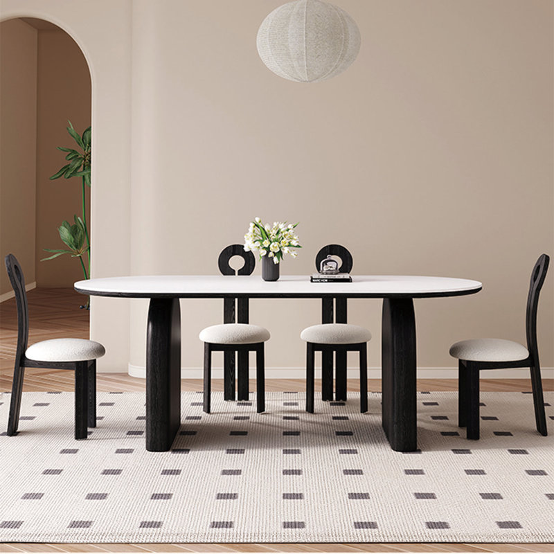 Modern Simple High-end Tables Oval Solid Wood Base Dining Table, 29.5"H x 70.8"L x 35.4"W