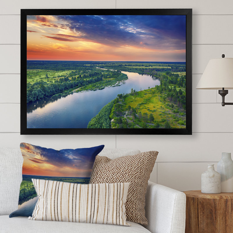 Vue aérienne de la rivière Alabama II sur toile, H 16 po x l 32 po x P 1 po, Cadre photo noir
