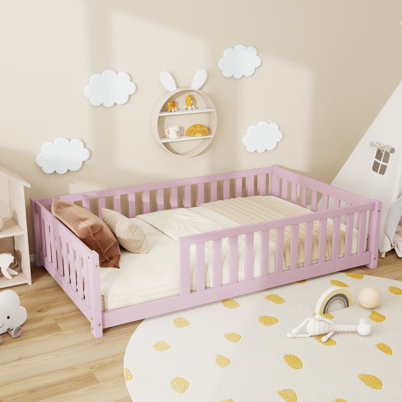 Lit plateforme simple avec clôture Giezi Kids, Gris, Twin