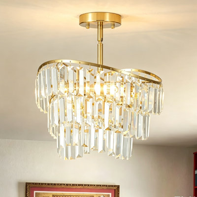 4 - Light Glass Crystal Semi Flush Mount Ceiling Light