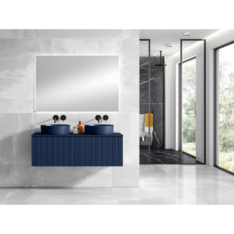 Aleemah 48'' Double Bathroom Vanity with Ceramic Top, Black