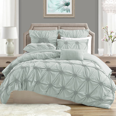 Floral Ruched Microfiber Duvet Cover Set